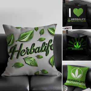 logo H-Herbalife Pillow Case Anti-dustmite Pillowcase  Sofa Cushion Cover with Invisible Zipper Silky Short Plush Polyester Microfiber Fabric White Available in Standard Queen King Sizes for Home Bed Use