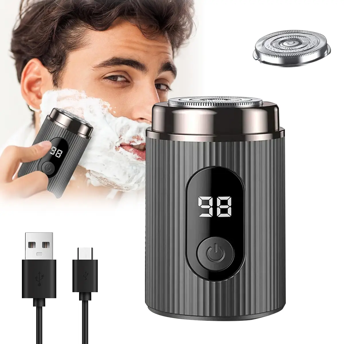 Men's Mini Electric Shaver - IPX7 water resistance, ultra-thin 3D embossed blade, fast Type-C charging, wireless portable travel shaver, wet/dry dual-purpose