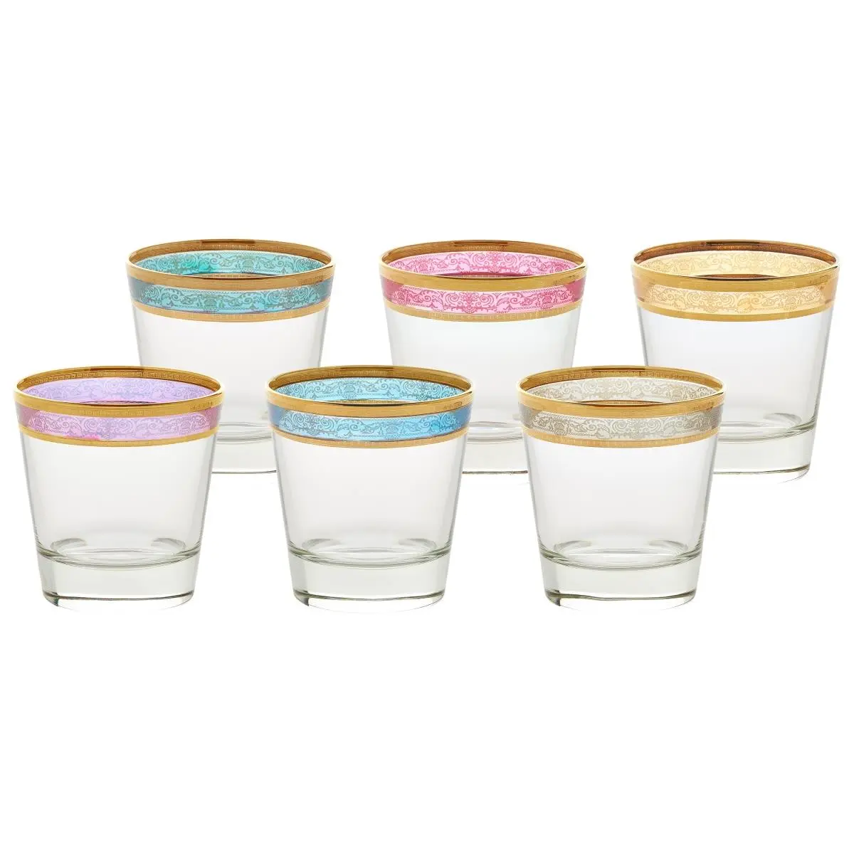 212 MAIN Melania Thick Glass Double Old Fashioned Serving Glasses - Crafted by Italian Designers, 10oz, Multicolor, Set of 6