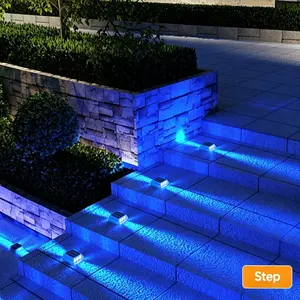 High-End Solar Outdoor Step Light 5 years lifespan, Auto On/off, Solar charge 6 hours, 16+ Hours Runtime, IP68 waterproof Stick on & screw dock lights, Blue solar deck Light, Ideal for Steps, Deck, Courtyard, Porch, Garden, Pathway, Patio, Pool