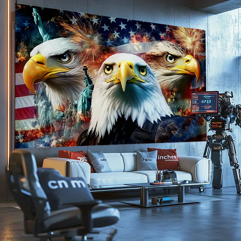 Neon,Nature,Bohemian,Sun,Vintage American Flag Eagle Artistic Tapestry - American-Style Wall Decor, Durable Polyester Horizontal Artwork Print Tapestries, Patriotic Stars and Stripes Bald Eagle Design for Living Room, Bedroom Backdrop