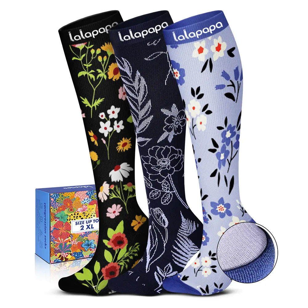 Lalapapa Women's 2-Pack Polyester Compression Socks - 15-20mmHg Graduated Circulation Support, Breathable, Comfortable, Cute Leg Socks for Nurses, Athletes