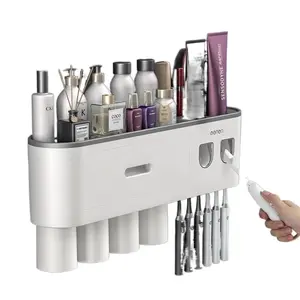 Electric Toothbrush Holder Wall Mounted No Drilling Bathroom Organizer Storage Rack for Travel Home Mirror Kit with Automatic Toothpaste Dispenser and Cups