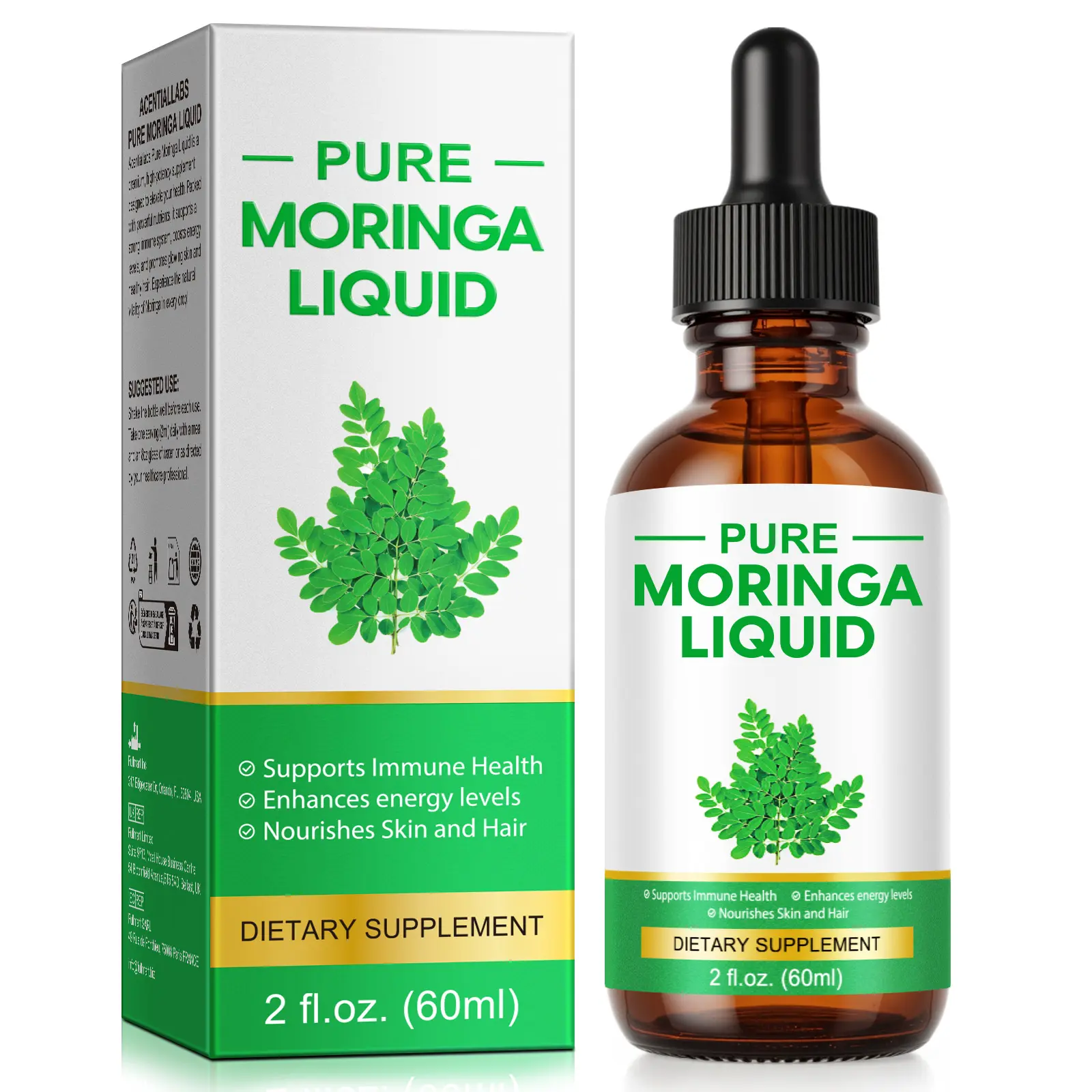 Acentiallabs PURE MORINGA LIQUID - Physical Health Supplements + Energy Enhancer | Vegan, GMP Certified chlorophyll | 60ml