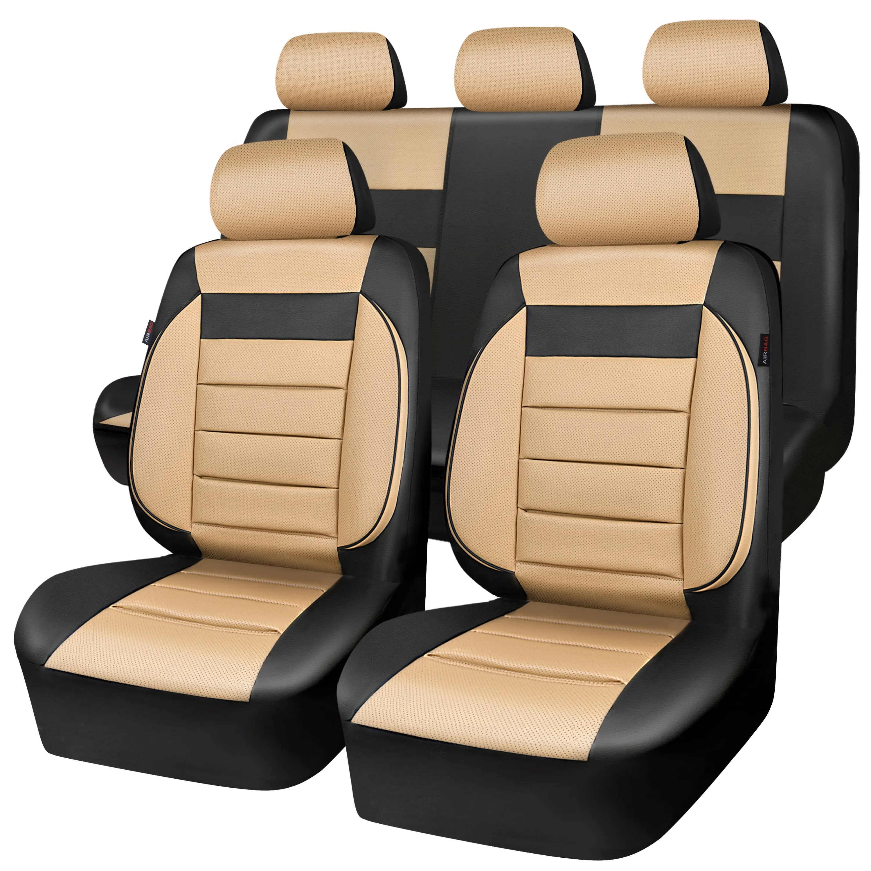 Black and Beige-Full Set Leather Car Seat Cover
