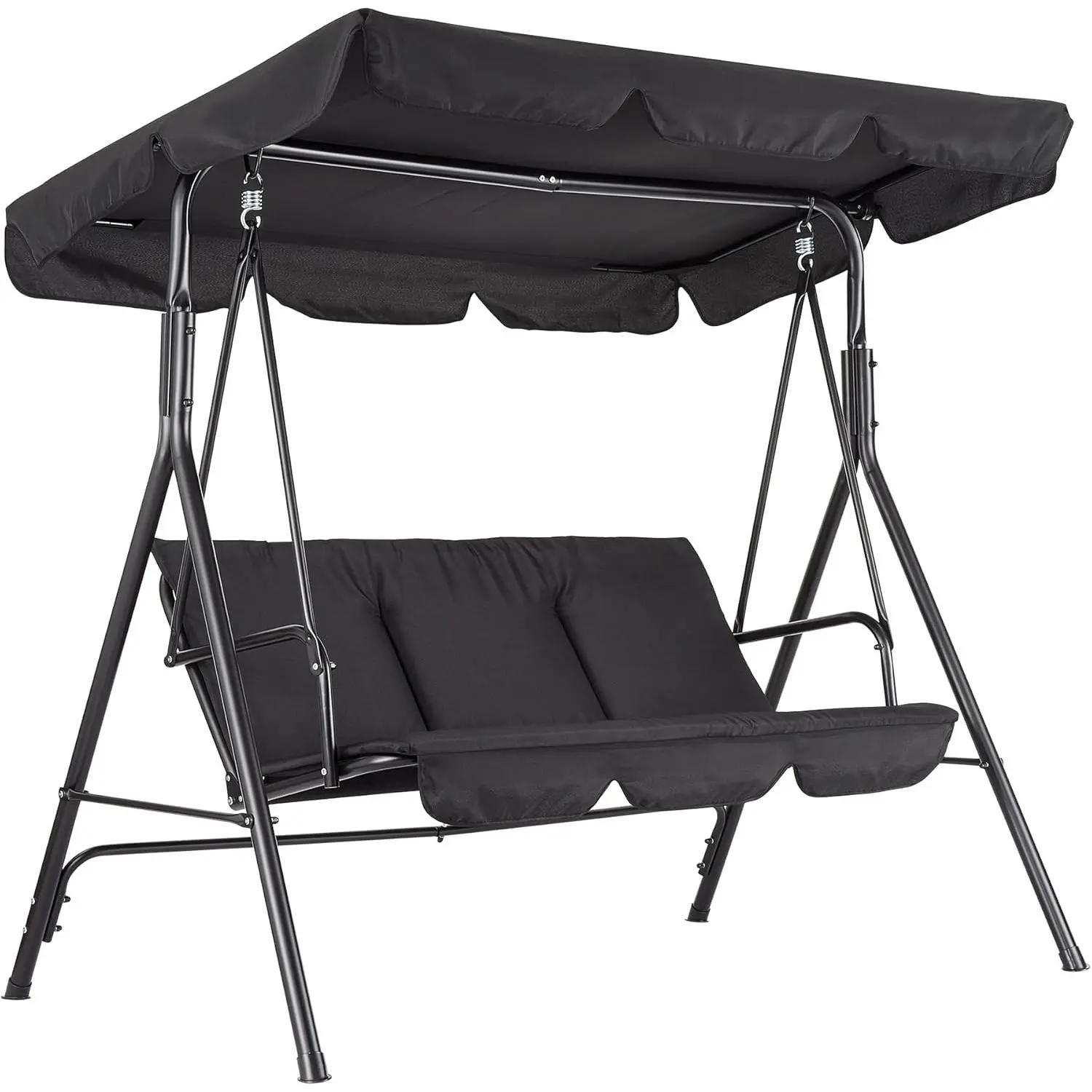 3-Seat Outdoor Patio Canopy Swing Chair - Heavy-Duty Steel Frame with Stand, Adjustable Canopy Blocks Harsh Sun, Thick Waterproof Cushions, Sun Protection, Easy Setup, Cozy Outdoor Shade for Garden Backyard, Friends & Adults, Family, Porch Swing