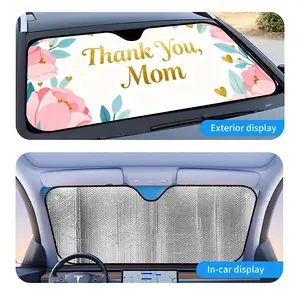 1pc Mother's Day Car Sunshade,Foldable Windshield Cover with Pink Flowers and Golden Hearts Design, UV Protection for Summer Driving, Beach Trips, Daily Commute, Easy to Store