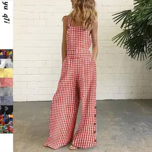 Women's Patchwork Dual Pocket Jumpsuit Loose Floral Print Bohemian Wide Leg Bib Overall