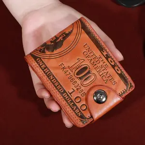 Men's Faux Leather Wallet with Realistic 100 Dollar Bill Design Bifold Style Card Slots ID Window Durable Material Compact Lightweight