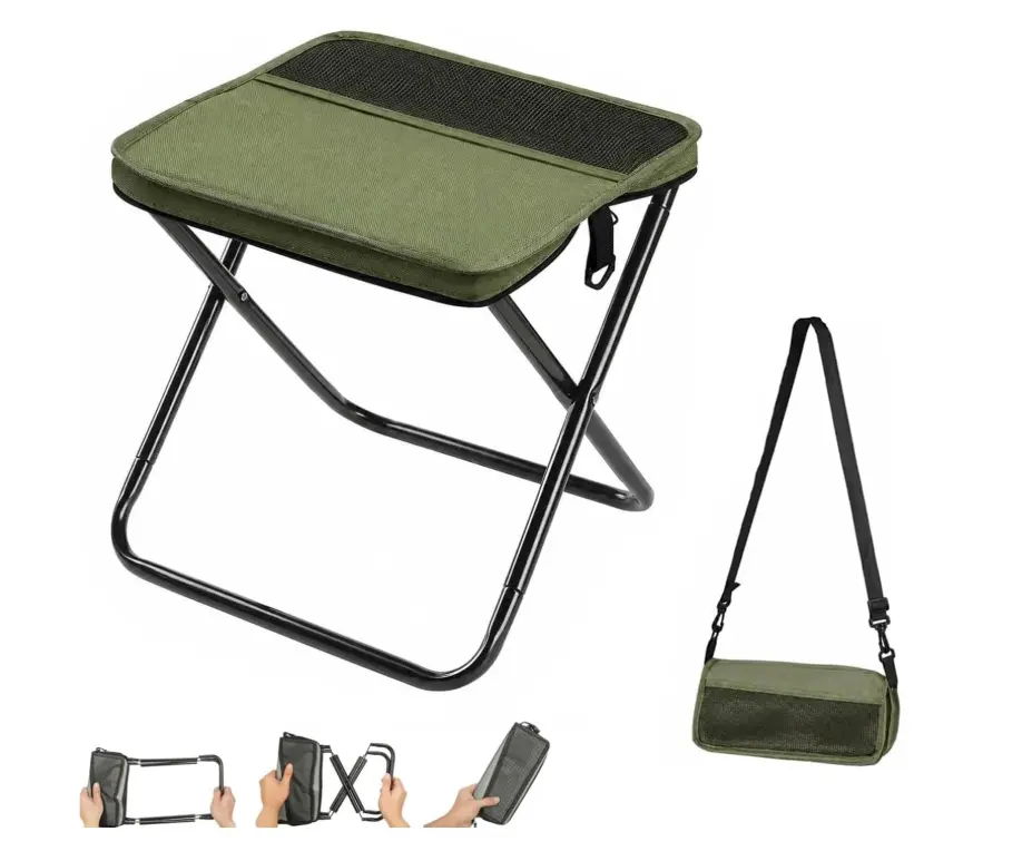 Portable Folding Camping Stool with Carry Strap - Olive Green, Compact, Lightweight for Outdoor Camping & Hiking Use collapsible chair foldingstool tour