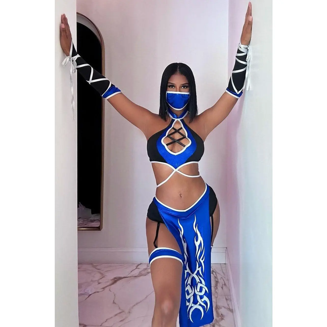Electric Warrior Ninja 5 Piece Costume Set - Blue/combo