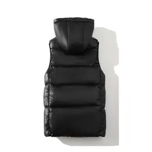 [100% Polyester Puffer Jacket Vest] Black Golden Hooded Vest - Sleeveless, Zip-Up Puffer Jacket with Stand Collar