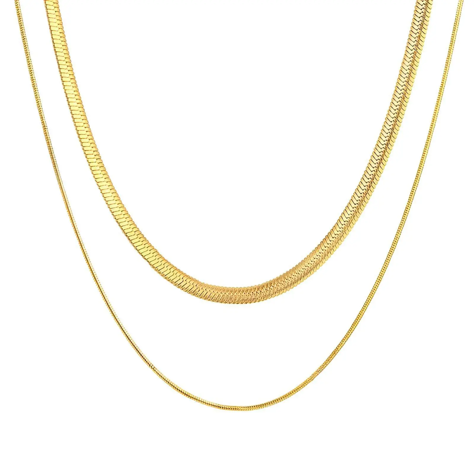 Collar doble de acero inoxidable bañado en oro de 18k