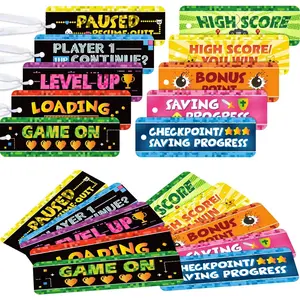 50PCS Video Game Bookmarks for Gamer Birthday Party, Pixelated Bookmarks for Pixelated Treat Bag Video Game Party Decoration Paper Tag Card Classroom Awards Teacher