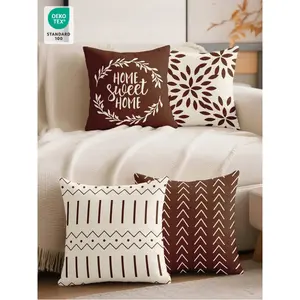 4pcs Pillow Cover, Fall Pillow Covers, Cushion Cover, Bedding, Pillow Sham, Single Sided Print Pillow Cover, Modern Sofa Throw Pillow Cover For Fall Decor, Reddish Brown Pillow Cover, Soft And Cozy Home Textile, Breathable And Anti-Pilling, Soft And S