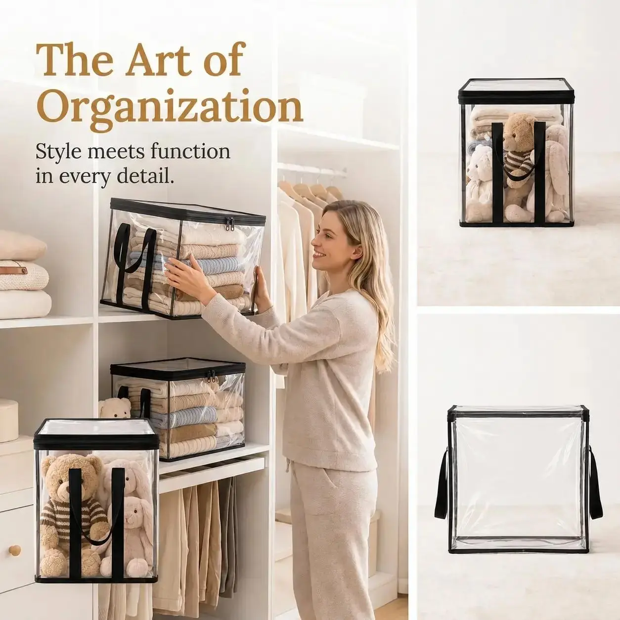 Large Clear Thick Plastic Storage Box with Hinged Lid,foldable storage,Heavy-Duty Durable High-Capacity Organizer for Home,Moving, Attic, Containers with Lids, Durable Plastic Organizers
