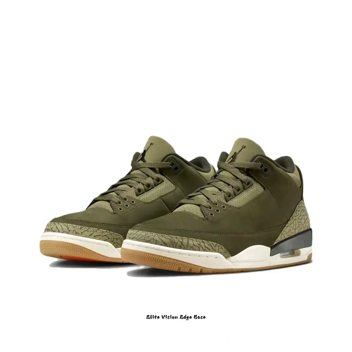 Olive Green Suede Leather Mid-Top Sneakers with Light Green Elephant Print and Gum Rubber Outsole
