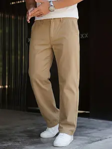 Men's basic khaki casual pants, Menswear, non-stretch regular straight-leg silhouette with a minimalist design, suitable for daily commuting, business, and casual occasions