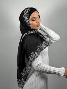 Elegant Floral Embroidered Chiffon Hijab, Women's Lace Headscarf Wrap, Muslim Daily Fashion, Comfortable Breathable Beach Long Shawl, Ramadan Gift, All Seasons