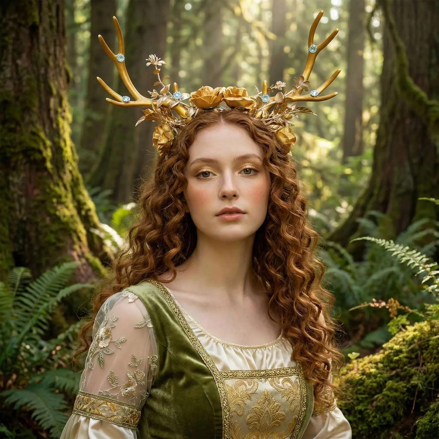 Luxury Reindeer Antler Headband Gold Deer Fantasy Fairy Elven Headband Festival Wear Party Hats