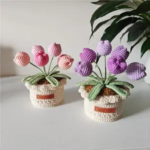 Crochet Flower in Pot,Crochet Tulip,Lily of the Valley,Home,Desk Decoration Plant,Pink,Purple Tulip,Birthday,Anniversary Gift,Gift for Mom