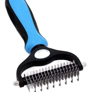 Pet Dematting Comb Dual-Sided Grooming Rake for Dogs & Cats with Comfort Grip Handle and Efficient Deshedding Blades