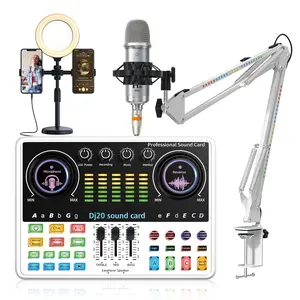 Microphone sound card live streaming kit, real-time sound control device, sound card and recording, gaming, singing, and electronic recording microphone set, adjustable