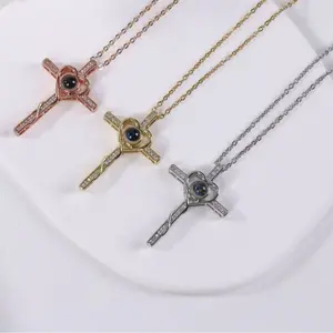LisiZen Custom Photo Projection Cross Necklace for Women, Engraved Pendant Gift for Birthday or Anniversary DZXL3755