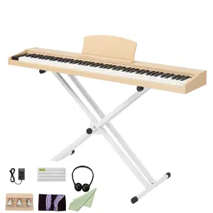 88 Key Full Size Semi-Weighted Digital Piano with Stand MIDI Bluetooth Triple Pedals Headphone and Accessories Natural Teak