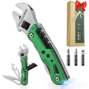 13-in-1 Multi Tool Wrench, Gift for Men, Stainless Steel Multitool Adjustable Wrench with LED Light, EDC Pocket Knife with Sheath, Multipurpose Multi Use Tool