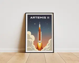 Artemis II Vintage Illustration Unframe Poster, NASA Artemis ii Wall Art, Vintage Space Travel Print, Rocket Illustration Decor, Space Fan Gift