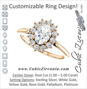 Cubic Zirconia Engagement Ring- The Kirsten (Customizable Oval Cut with Large Cluster-Accent Crown-Supported Halo)