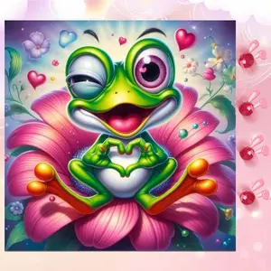 5D DIY Full Diamond Round Drill Diamond Painting Kit, Diamond Art Tools - Frog, Flower, Heart Mosaic, Canvas - DIY Handicraft Decorative Painting, Home Wall Decor, Ideal for Halloween and Christmas, Birthday and Anniversary Gifts.