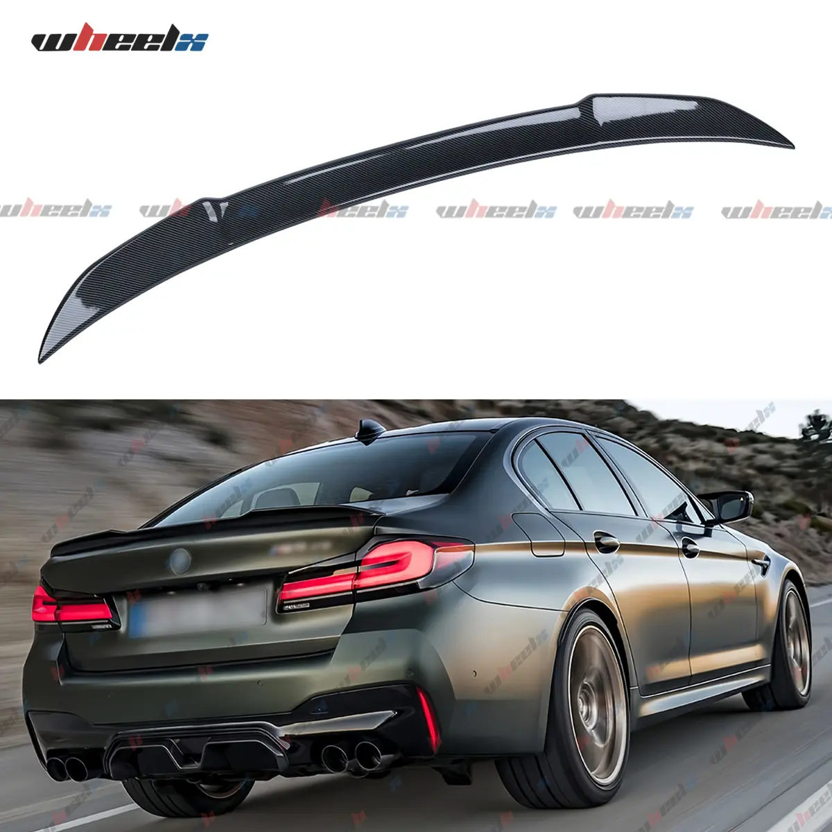 2017-2023 – BMW G30 5 Series & F90 M5 – WHEELX CS Style High Kick Duckbill Spoiler – Gloss Black | Fits 530e to M5
