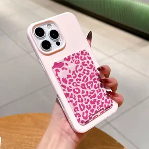 Liquid Self-Adhesive Card Holder Case, Leopard Print Tpu Shockproof Cover for iPhone 6-XS Max, Perfect Gift for Women & Girls, Accessories