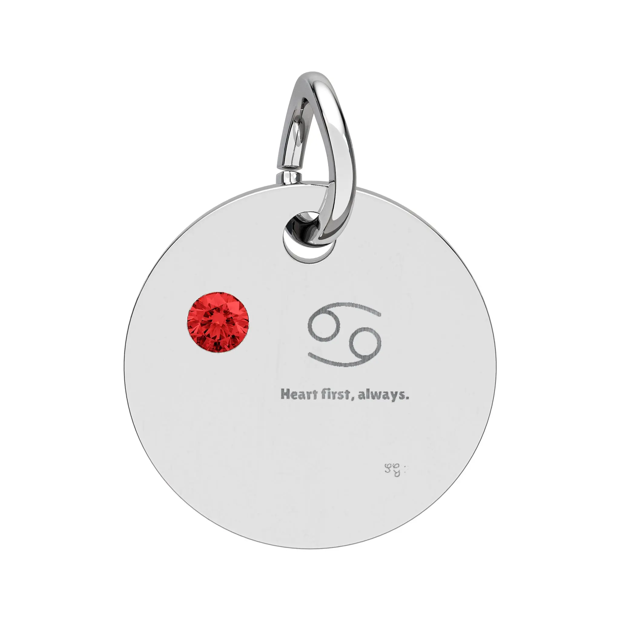 Cancer Ruby Birthstone Circle Charm | Personalized Zodiac Pendant