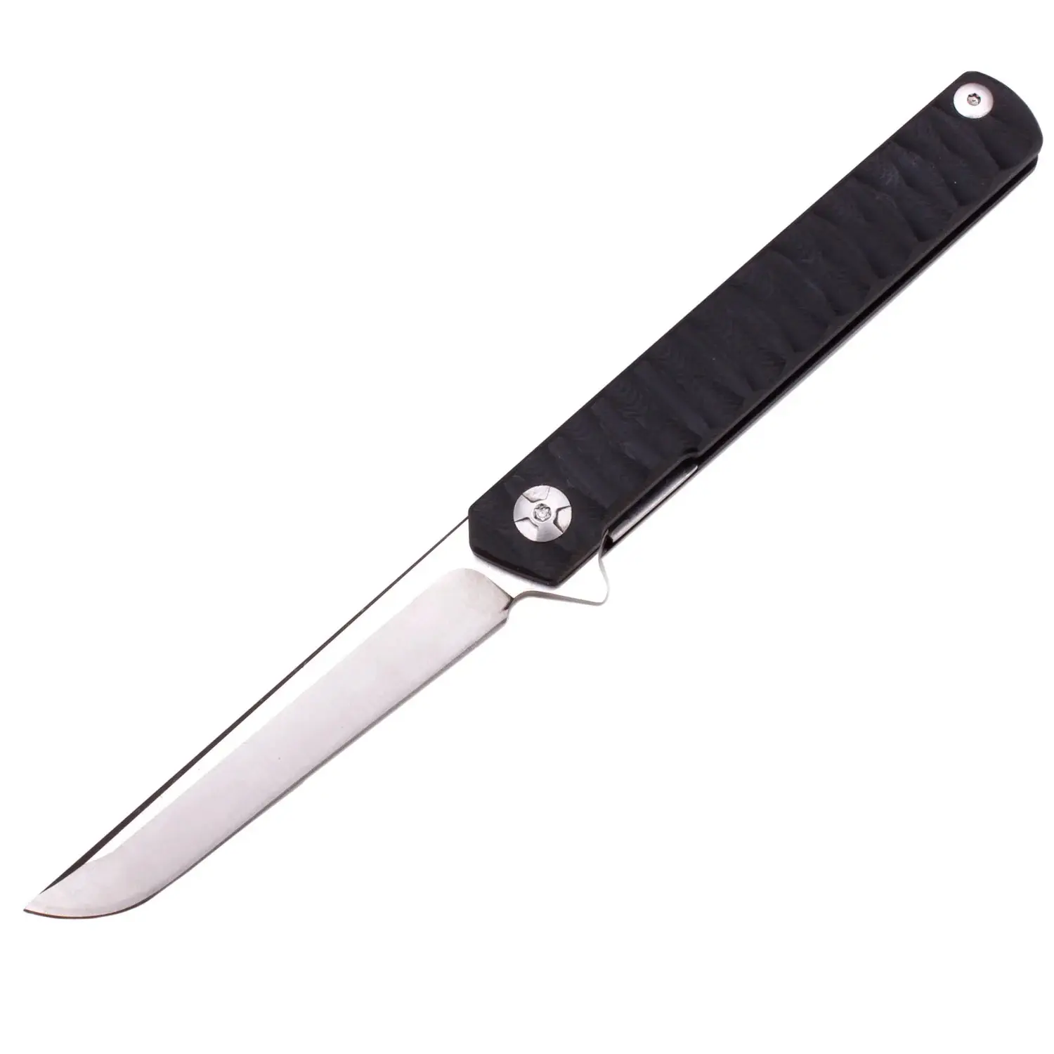 Samior ST386 Compact Slim Samurai Katana Style Folding Pocket Flipper Knife, 3.86 inches D2 Plain Tanto Blade, Black Slender Non-Slip G10 Handle Liner Lock, Tactical Camping Hunting EDC Knives