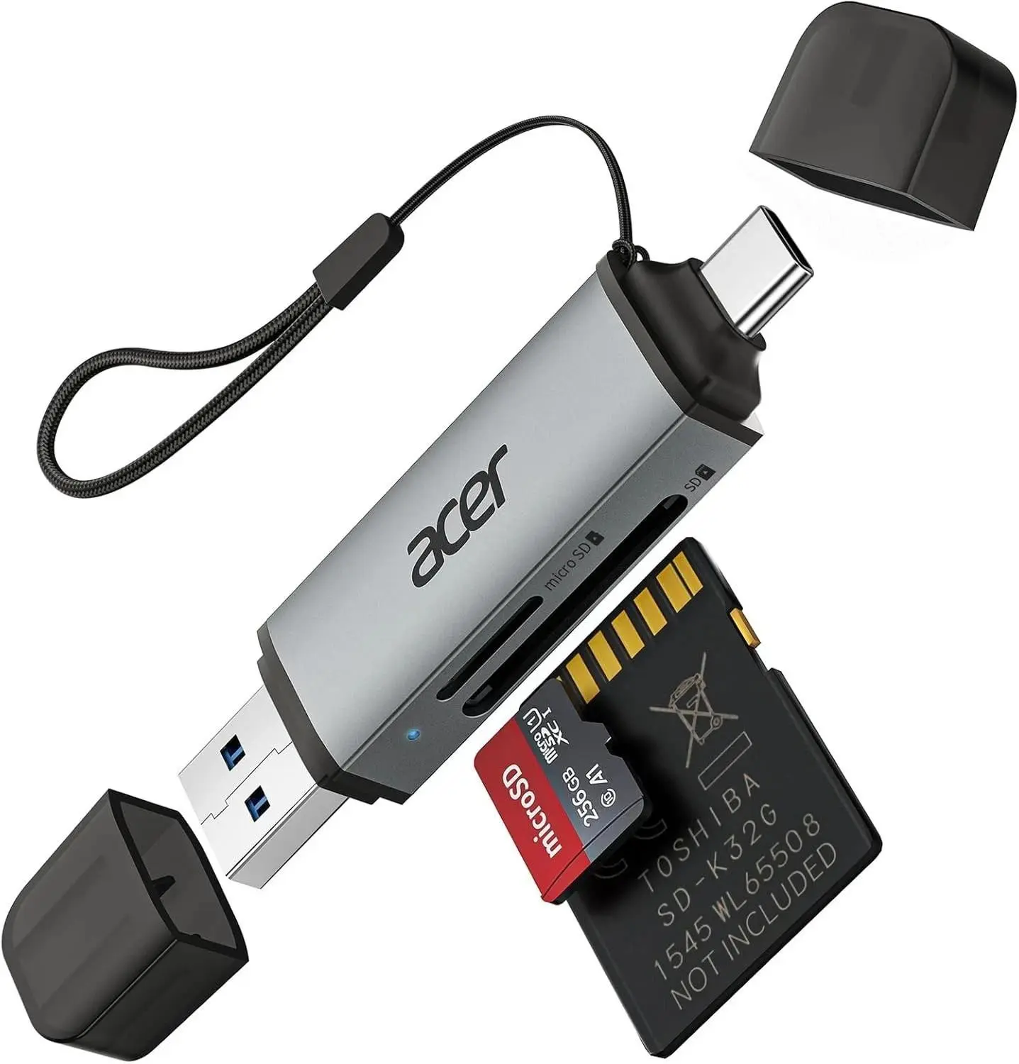 Acer USB-C Card Reader, USB 3.0 Dual-Slot Type-C to Micro SD Card Reader, Grey, Usb-C Card Readers