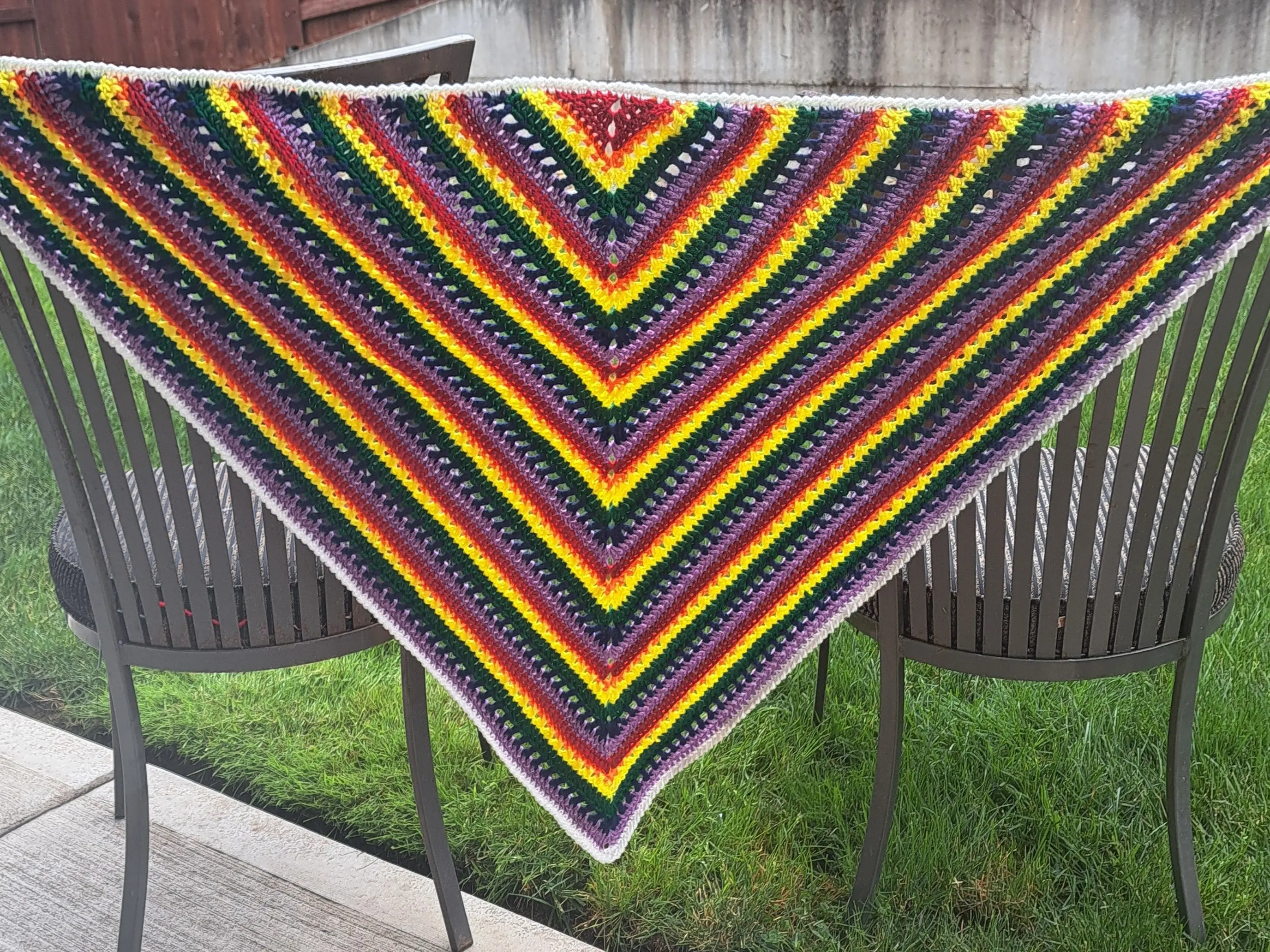TheHappyHookerCo Rainbow Ripple Shawl Handmade Crochet Wrap with Vibrant Rainbow Pattern Comfortable Fit for Everyday Wear