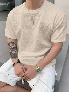 Men's Solid Waffle Knit Tee, Loose Casual Fashion Soft Comfy Round Neck Short Sleeve T-shirt for Daily Wear, Casual Streetwear, Men's Top for All Seasons, Menswear