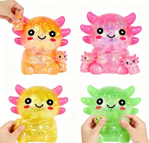 Glitter Axolotl Squishy Toy - Cute Slow Rising Fidget Toy for Stress Relief, Soft Squeeze Sensory Toy for Kids & Adults, Handheld Stress Ball for Anxiety & Focus, Perfect for Memorial Day, Father’s Day & 4th of July Gifts