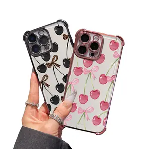 Cherry Bow Aesthetic Vintage iPhone Case| Cute Coquette Phone Cover Shockproof for iPhone 17 Pro Max / 16 / 15 / 14 / 13 / 12 / 11 – Trendy Girly Case