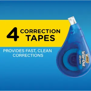 BIC White-Out EZ Correct Correction Tape, 39.3 Feet, 4-Count Pack - Fast, Clean, and Easy to Use Tear-Resistant Correction Tool for Writing Errors, Smudge-Free Paper Correction