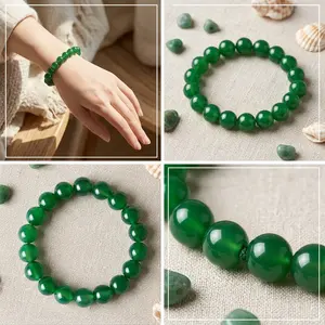 Letitdao "Ice-Grade" Green Agate Bracelet — Emerald-Green Buddhist Prayer Beads, Chalcedony & Agate Beaded Strand (Single-Wrap)