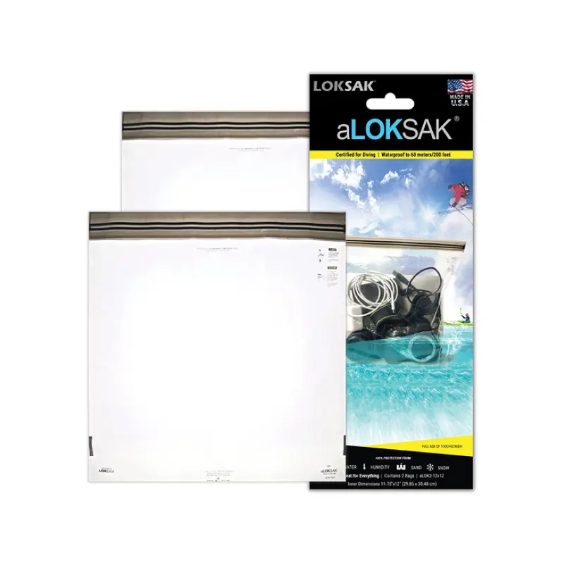 LOKSAK aLOKSAK 12" x 12" Waterproof Bags (2-Pack), Reusable Medical Grade Pouches, Submersible and Touchscreen Safe for Outdoor Protection, Diving, Documents, Double-Press Closure, Dustproof, Food, Effective In Extreme Temperatures