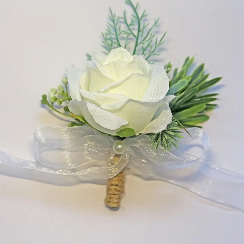 Men's Simulated Silk-Plastic Rose Brooch Set (6-Piece) - Wedding Decor for Groom, Best Man