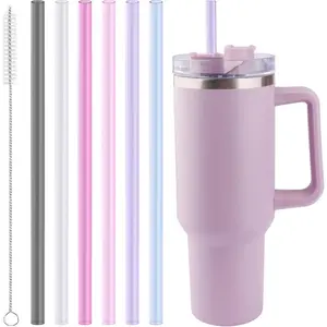 12 Inch Tritan Replacement Straws for Stanley 40oz Tumbler - 6 Pack Reusable Long Straw with Cleaning Brush, Fits 30oz & 40oz Stanley Cup Accessories, BPA-Free (6 Colors)