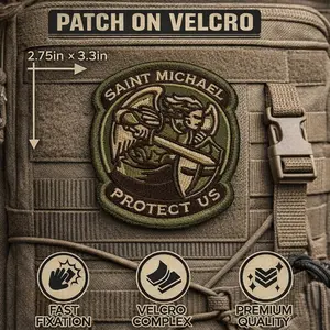 Modern Saint Michael Morale Patch Lettered Embroidery 2.75 X 3.3 Inches, Velcro Fastening for Easy Attachment, High-Quality Sewing Accessory