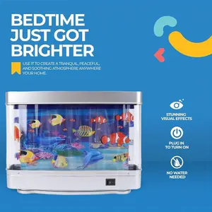 This simulated dynamic fish tank mini aquarium featuring swimming fish and equipped with artificial tropical decorative lights/night light is the perfect gift for children
