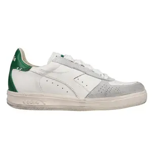 diadora Mens B.Elite H Leather Dirty Perforated Lace Up Sneakers Shoes Casual - White